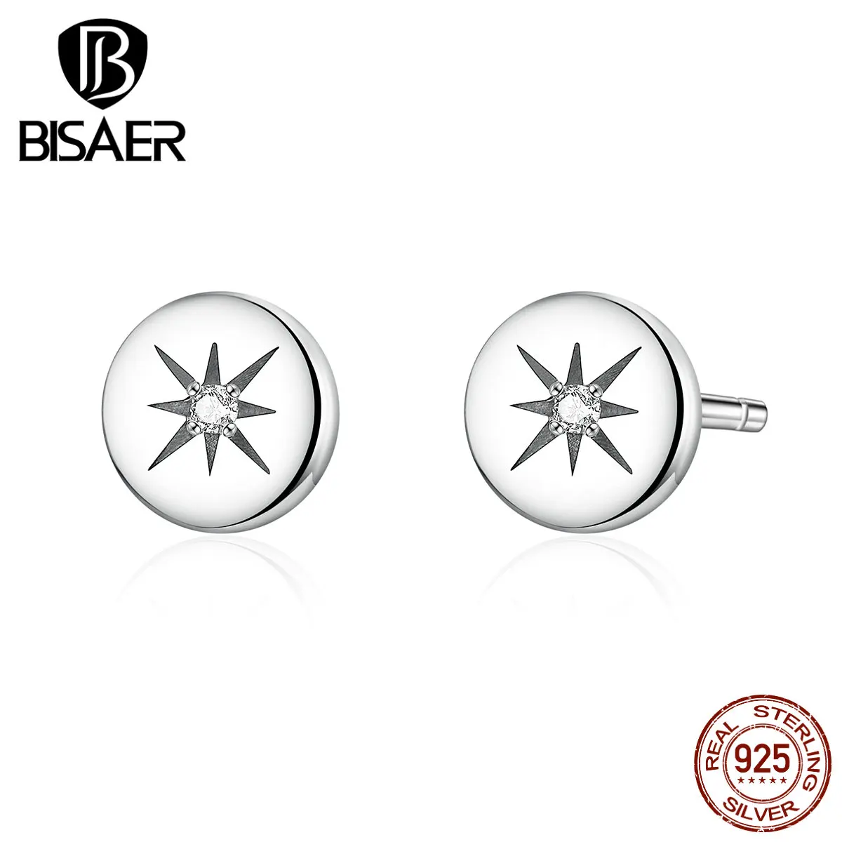 Простые серьги BISAER 925 пробы серебряные классические геометрические серьги-гвоздики для женщин и мужчин ювелирные изделия из стерлингового серебра ECE734
