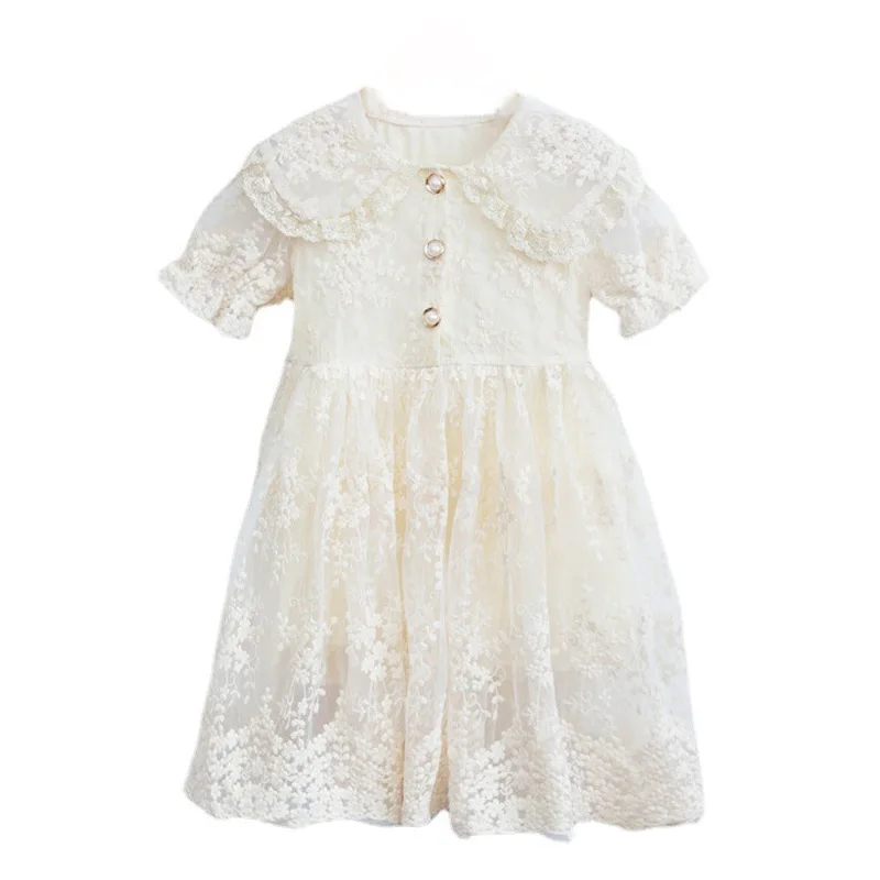 

2021 Summer Children's Lace Dress Short-sleeved Sleeveless White Party Wedding Breathable Beautiful Princess Dress Girl 2 4 6 8