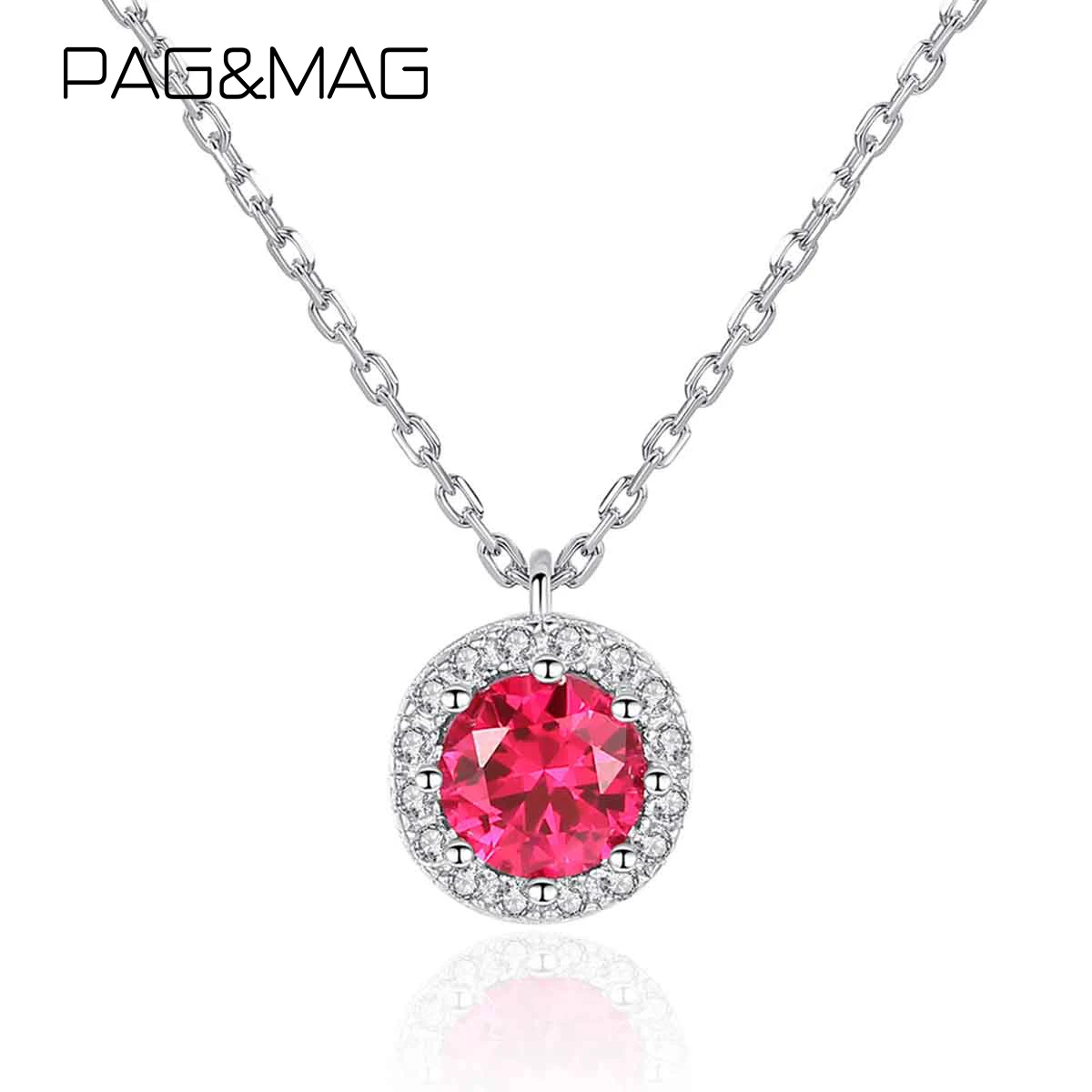 

PAG & MAG, простой стиль, рубиновый круг, кулон, ожерелье, Стерлинговое Серебро 925 пробы, драгоценный камень, свадебные помолвки, ювелирные украшения, подарок SN0308