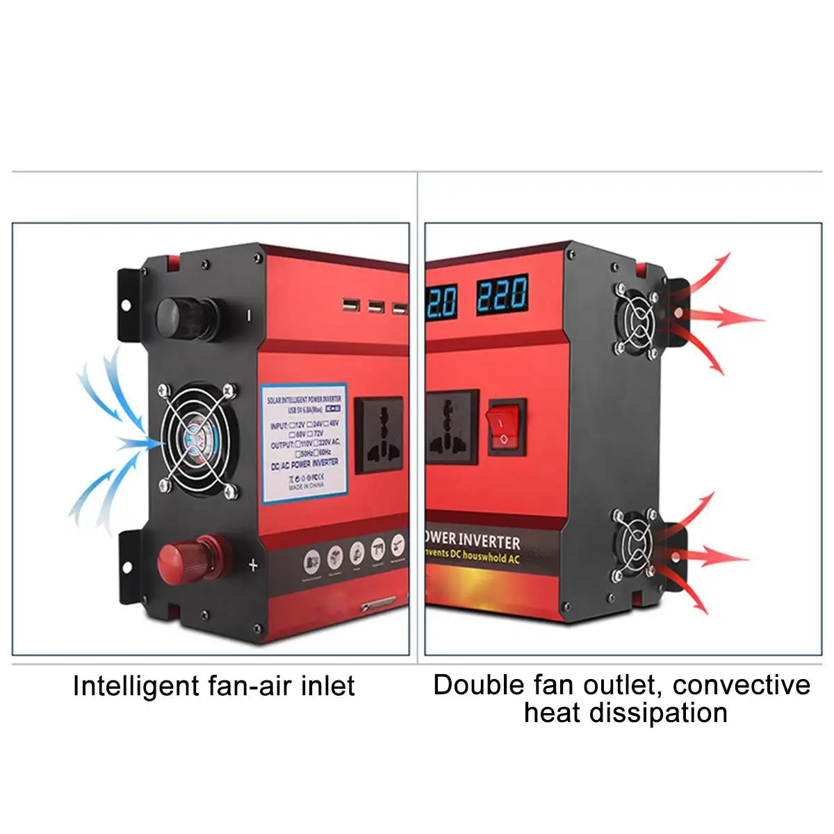 $89.87 12V/24V 10000W Car Solar Power 4 USB Port Inverter Voltage Transformer Power Converter Modified Sine Wave Car Home Inverter
