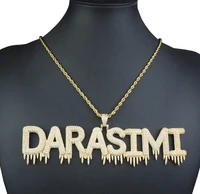 custom name drip letters hip hop iced out pendant chain gold silver bling zirconia mens hip hop charm gift pendant jewelry