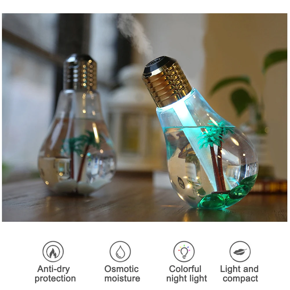 400ml LED Lamp Air Ultrasonic Humidifier For Home Essential Oil Atomizer Freshener Mist Maker Light Bulb With | Бытовая техника