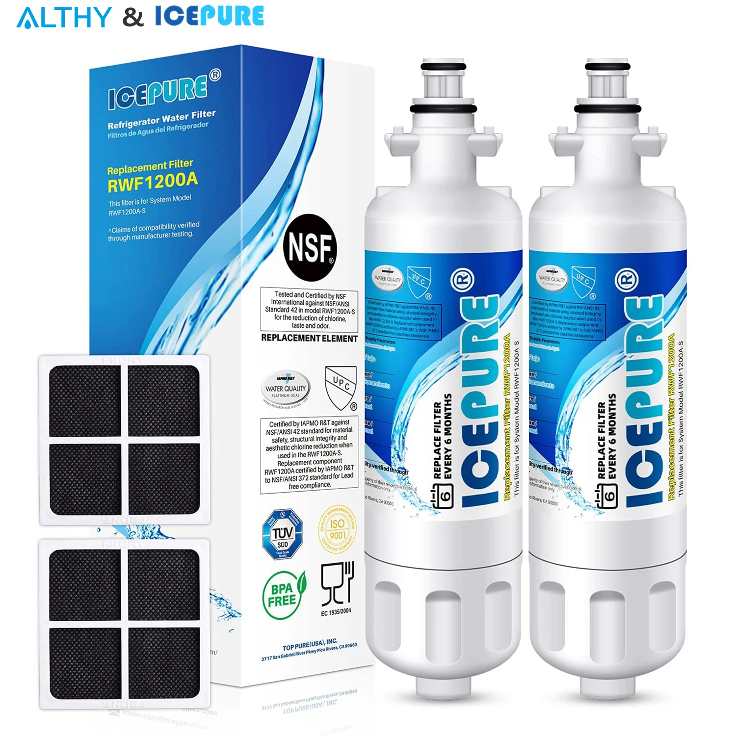 Фильтр для воды для холодильника ICEPURE + Замена воздушного фильтра для LG LT700P & Kenmore Elite 46-9690 469690 ADQ36006101 ADQ36006102