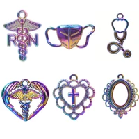 5pcs rainbow who logo charm pendant medical charms for jewelry making supplies heart diy necklace earrings vintage accessories