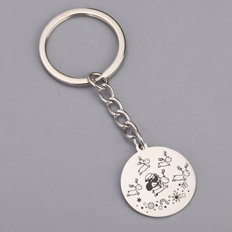Stick Figure Santa Claus And Elk Dangle Round Keychain For Christmas New Year Exclusive Gift Tree Decoration | Украшения и