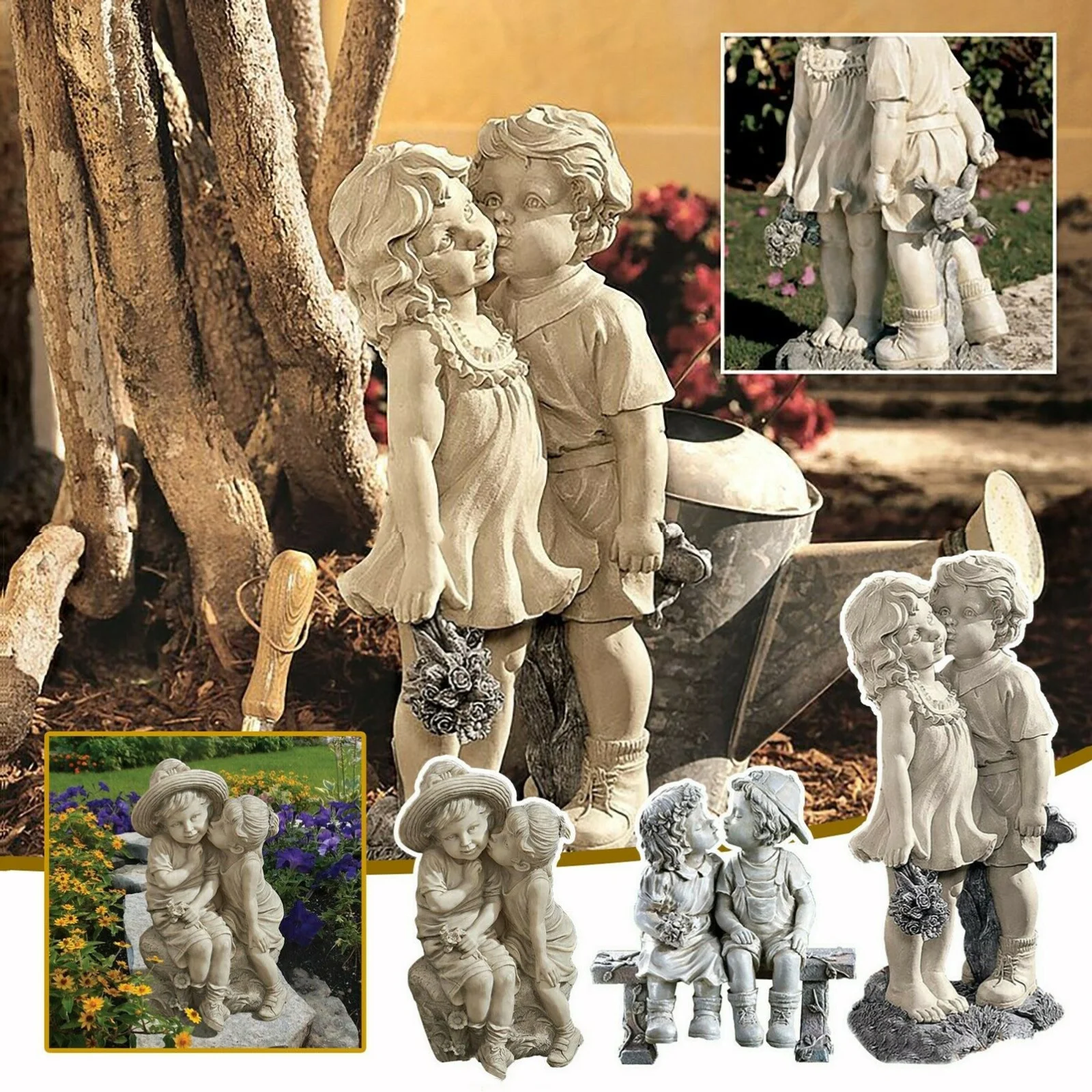 Exquisite Boy and Girl Kissing Statue Resin Crafts Ornament for Home Garden Courtyard Decoration Lawn Art Sculptures