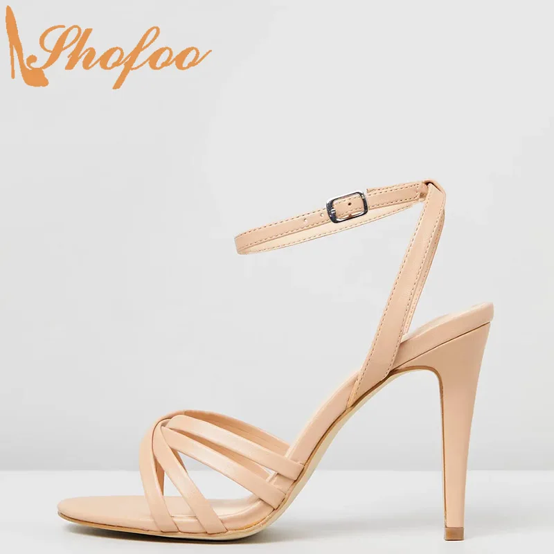 

Босоножки женские на высоком тонком каблуке, открытый носок, ремешок на щиколотке, пряжка, пикантные туфли под платье для зрелых, телесного цвета, большие размеры 15 16