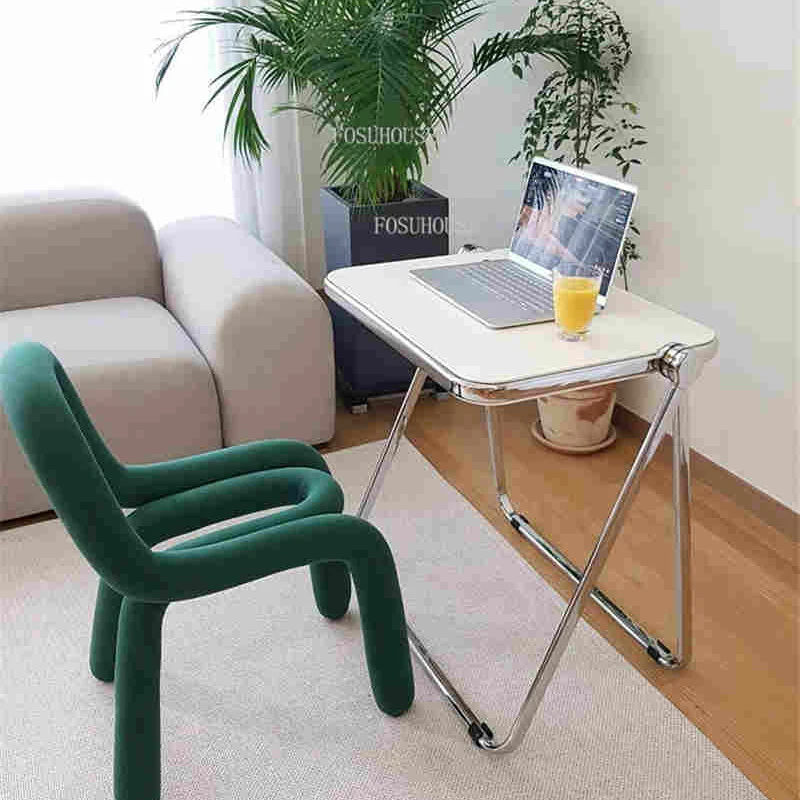 Скандинавский журнальный стол из нержавеющей стали прозрачный складной столик Ins из ротанга современный минималистичный офисный компьютерный столик для макияжа.