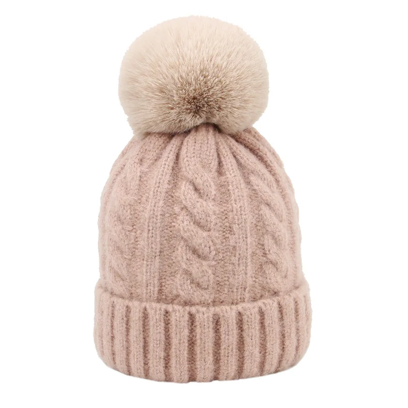 2020 модная шерстяная зимняя шапка женская меховая помпонами вязаная для девочек