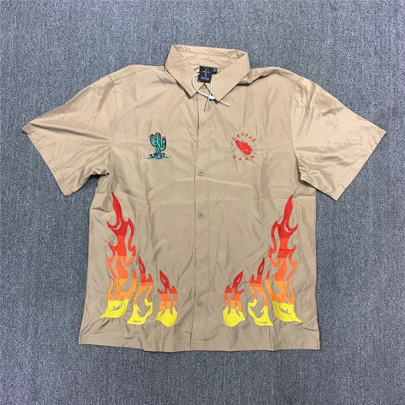 

21ss Latest Hip Hop Travis Scott Cactus Jack Button Down Jackboys Work T Shirt Men Women Cactus Flame Embroidery shirt Tees