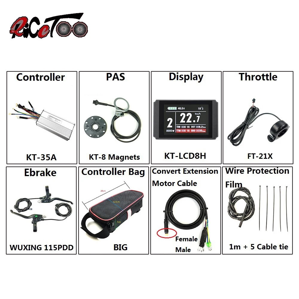 

RICETOO Electric Bicycle Accessories LED Display KT-35A Controller PAS Ebreak Thumb Throttle for Ebike DIY Conversion Kit Parts