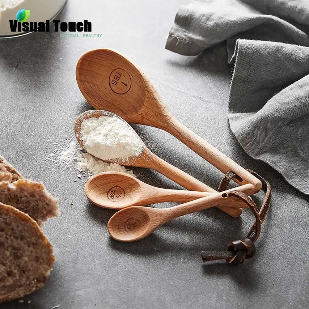 Набор ложек для выпечки из дерева бука кофейного цвета 1/4tsp 1/2tsp 1tsp 1TBS|measuring