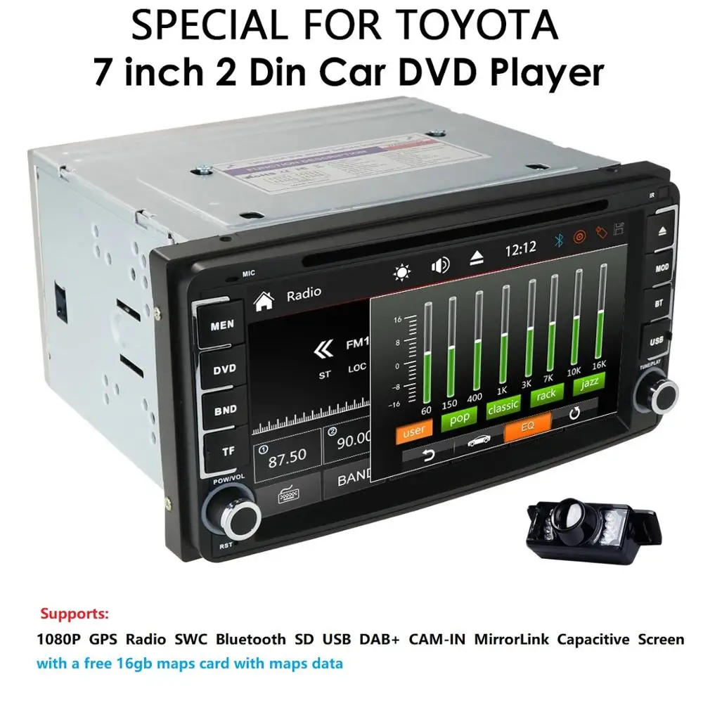 Автомобильный DVD плеер 2DIN для Toyota RAV4 PradoHilux Terios Camry Auris универсальное Mirrorlink GPS радио