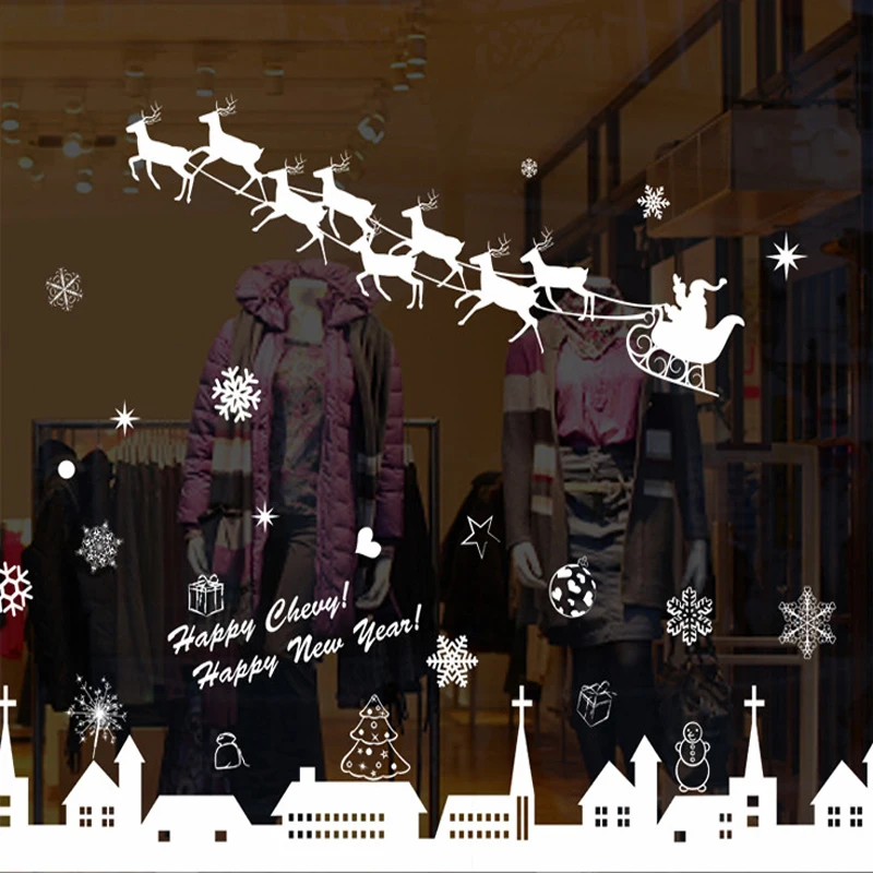 2020 рождественские настенные наклейки украшения для Витрины Магазина окон и