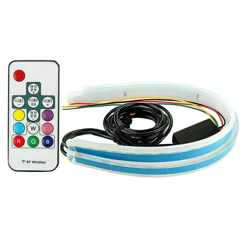 2 комплекта автомобильных цветных светодиодных ламп RGB 60 см DRL ультратонкие лампы
