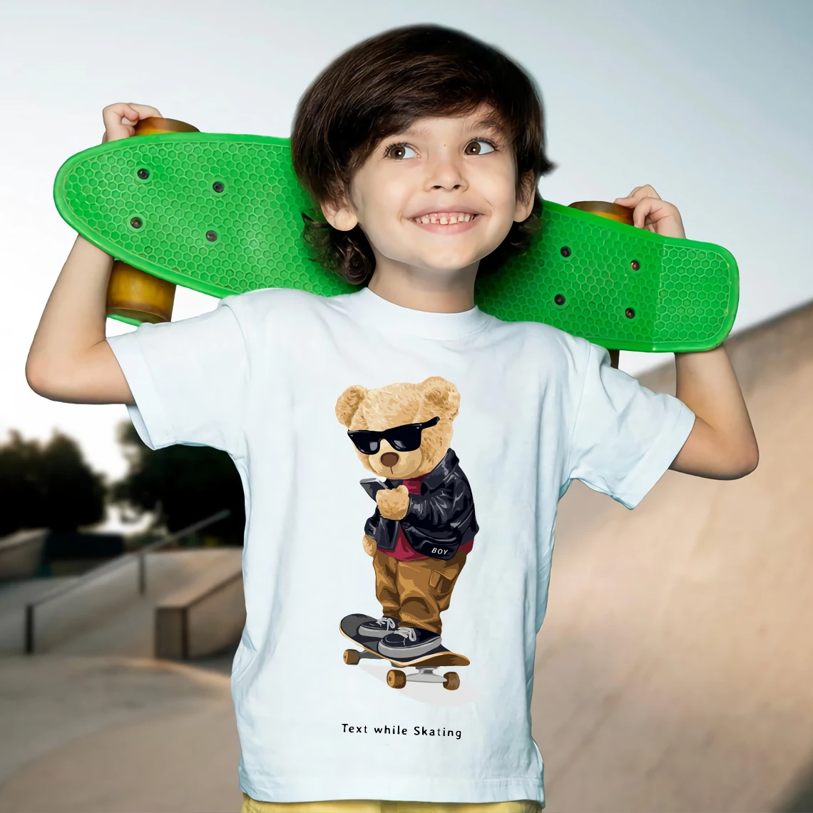 

Children's Boys and Girls Summer Tee Cartoon Teddy Bear Printed 100% Cotton Casual Fashion Children's Short- Sleeved T-shirt To