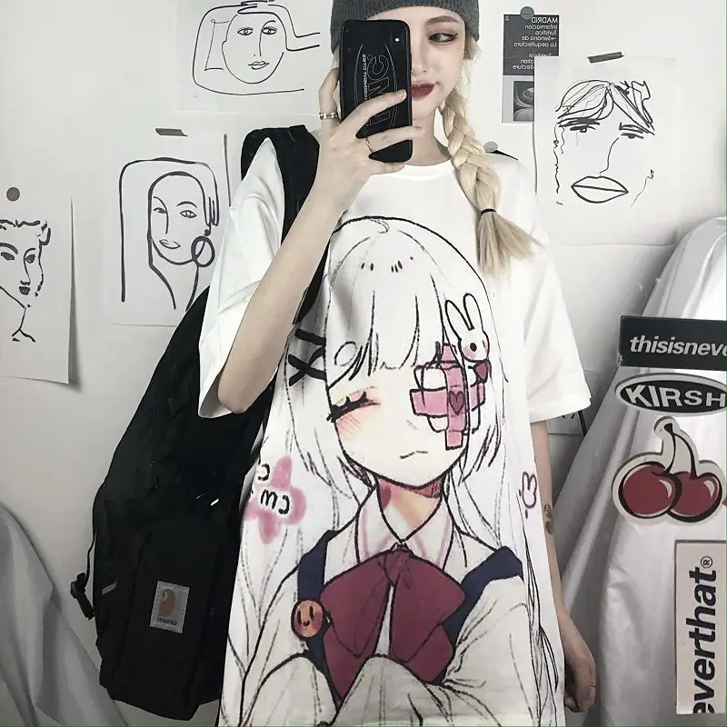 

Anime printed t-shirt women New student BF oversized loose short sleeves Street Harajuku top unisex fashion Round neck T-shirt