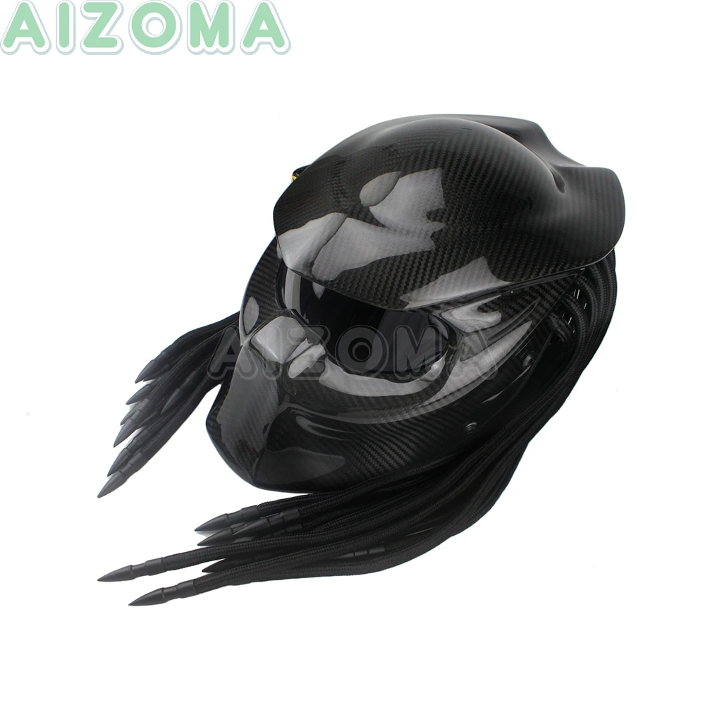 Carbon Fiber Motorcycle Predator Helmet Mask High Quality Moto Bike Iron Warrior Man Full Face Helmets w/ Transparent Sun Visor |