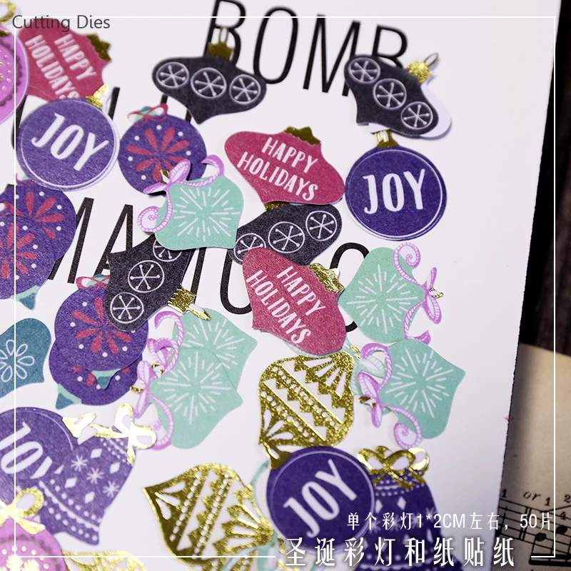 50 шт./лот Рождественская бумажная наклейка из фольги для скрапбукинга счастливый