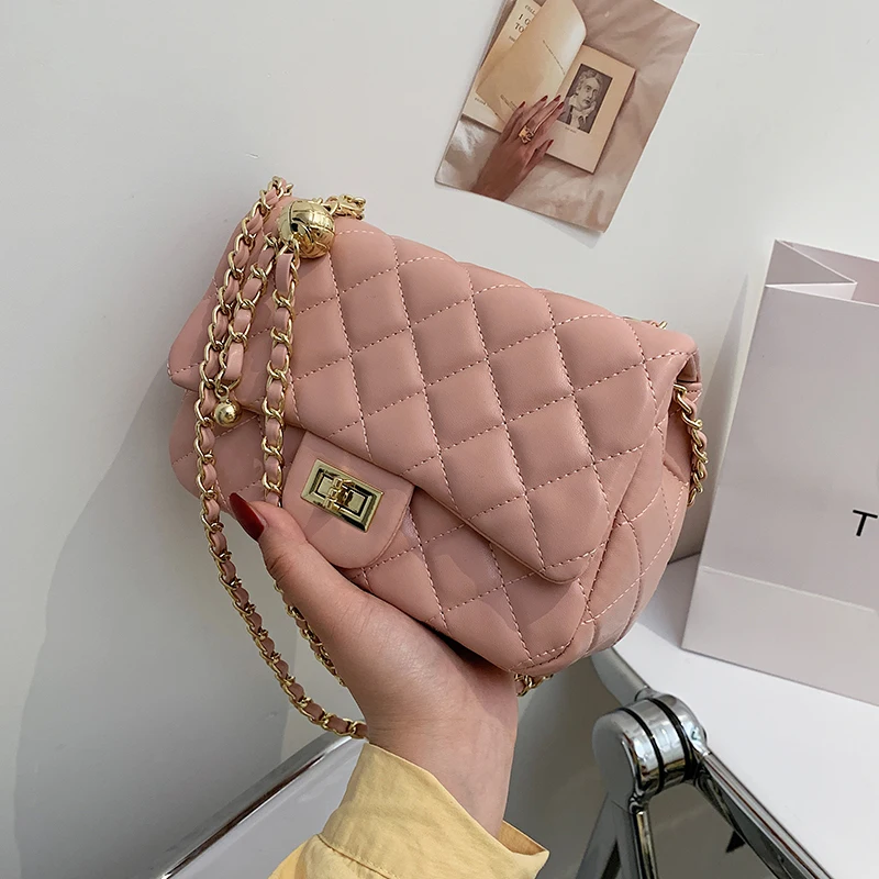 

Lingge Chain Small PU Leather Crossbody Bags 2021 Summer Luxury Branded Trendy Fashion Shoulder Handbag and Purses
