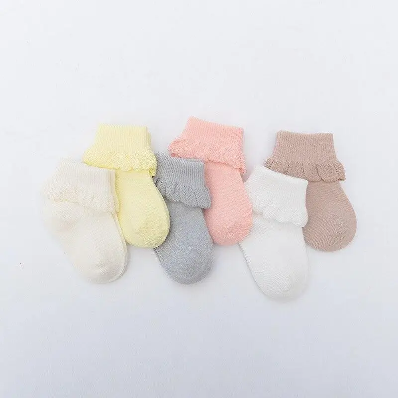 

Детские носки для мальчиков и девочек, однотонные носки с оборками, хлопковые удобные носки для маленьких принцесс, мягкие носки для новоро...
