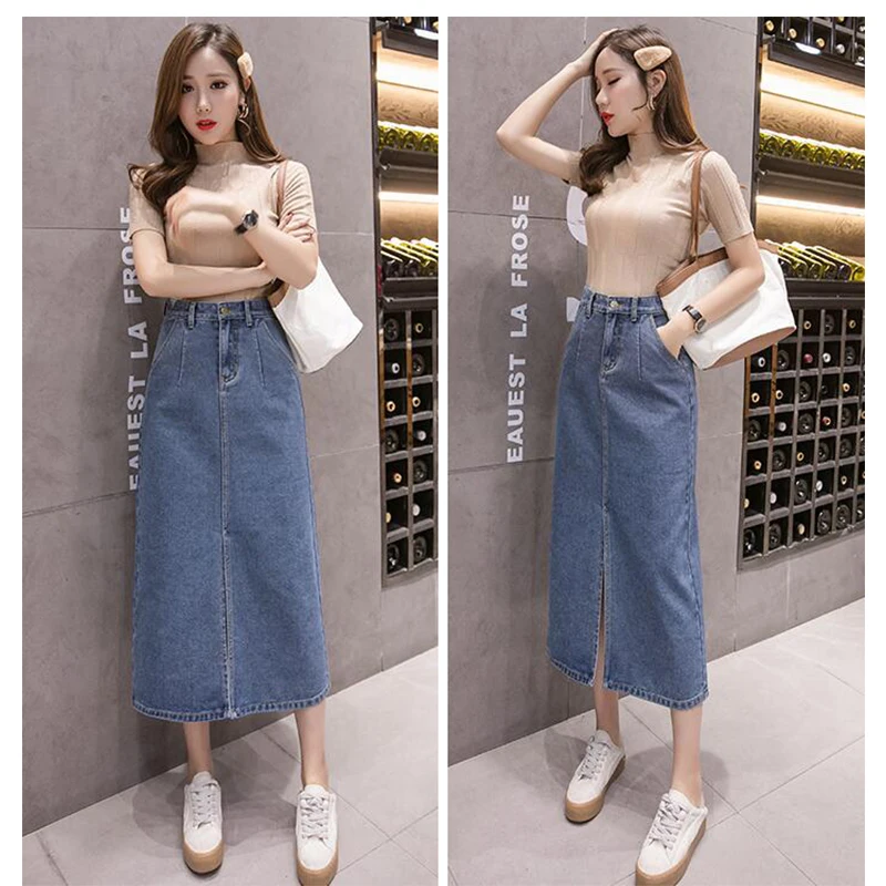 

2020 New Women Denim Skirt High Waist Side Side Spilt Straight Skirt Korean Chic Fashion Streetwear Skirt PP-127