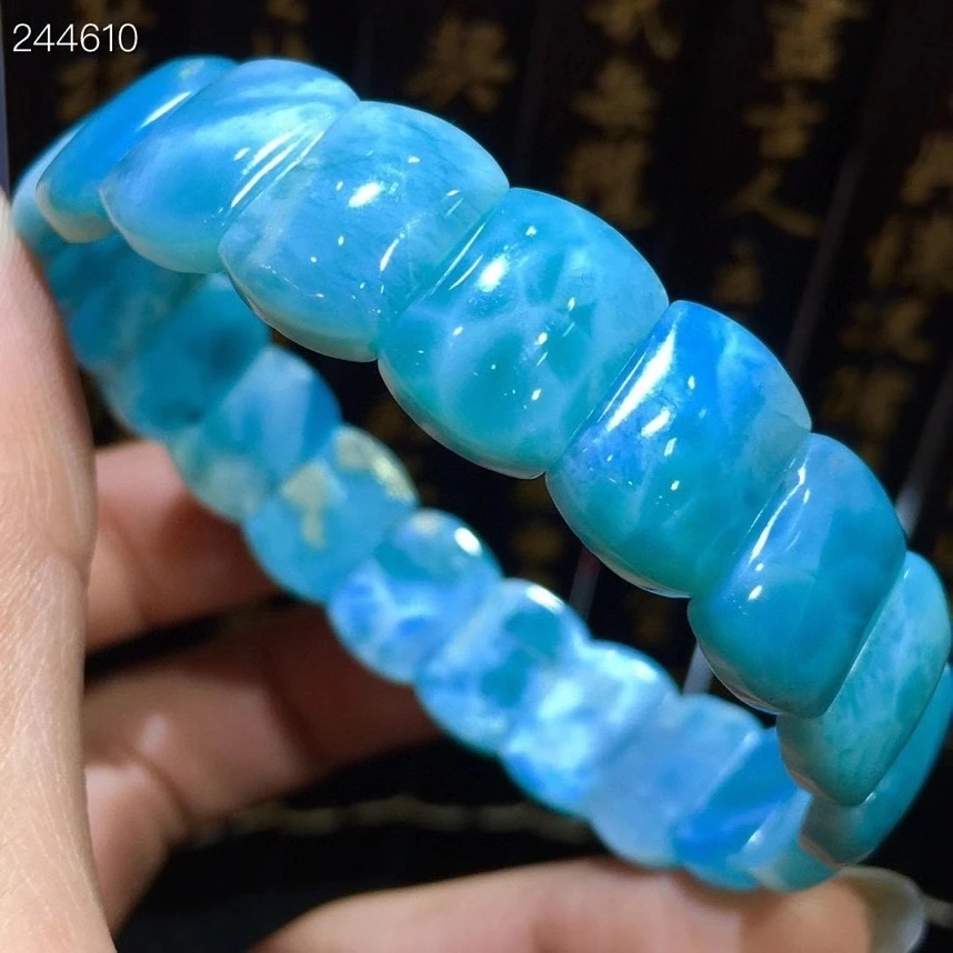 

Genuine Natural Blue Larimar Rectangle Beads Bracelet Bangle 14x10.2x4.6mm Water Pattern Larimar Women AAAAAA
