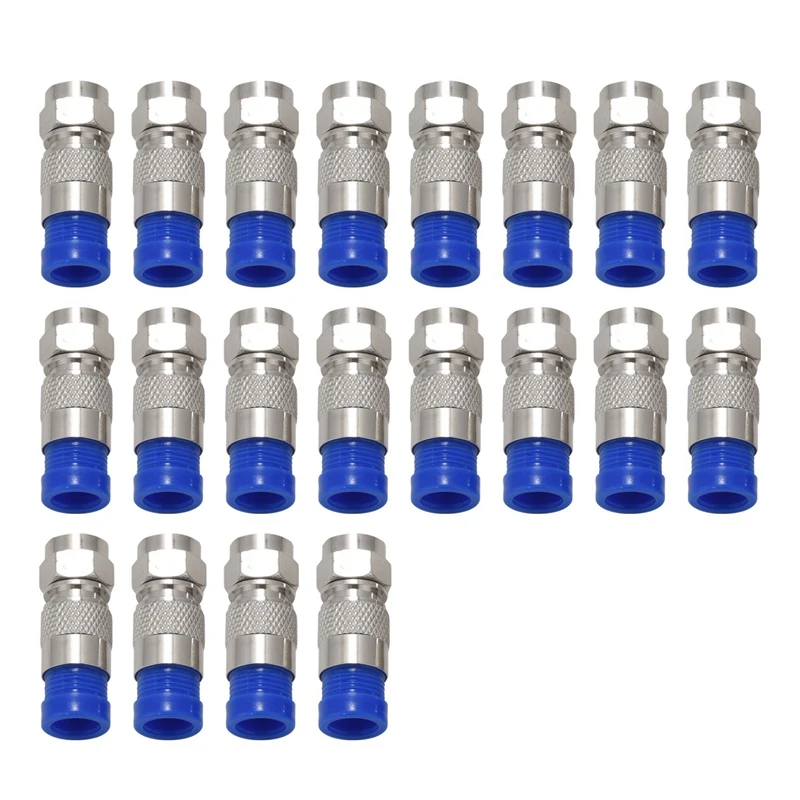 

Rg6 F Type Connector Coax Coaxial Compression Fitting 20 Pack (Blue)