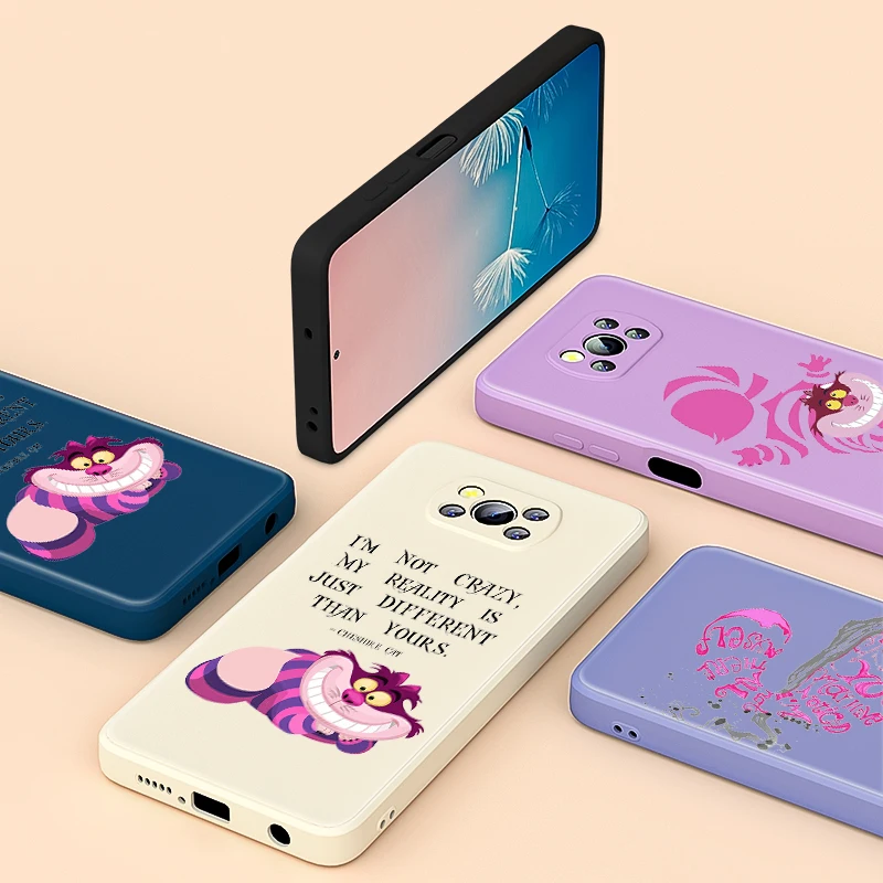 

Cheshire Cat Alice in Wonderland Liquid Rope Funda Phone Case For Xiaomi Mi Poco X4 X3 C40 C3 M4 M3 F4 F3 GT Pro NFC 5G Cover
