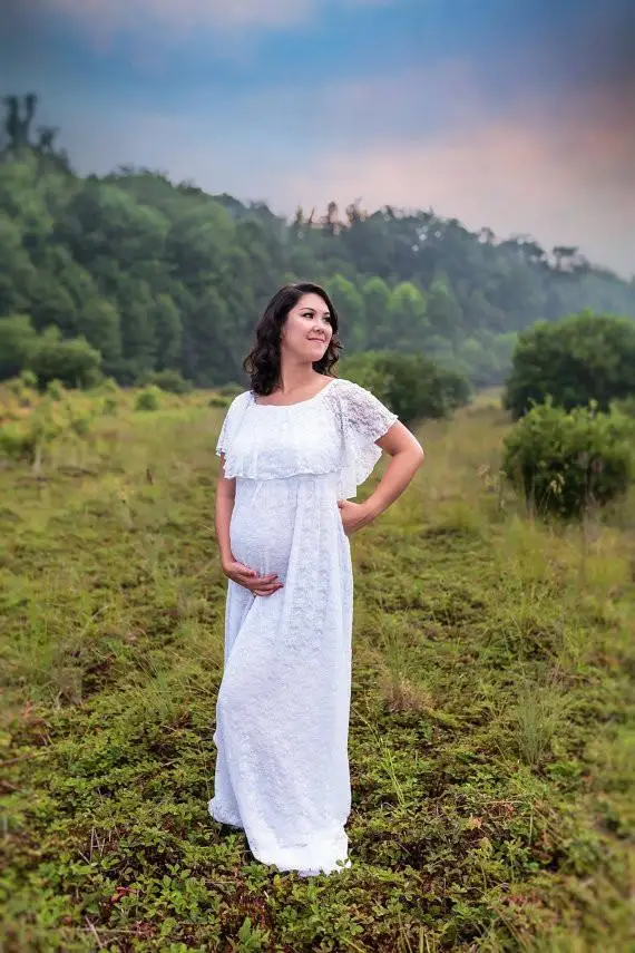 

Lace Maternity Dresses Photo Shoot Elegant Long Tailed Fancy Gown Pregnancy Photography Props Pregnant Women Maxi Dress