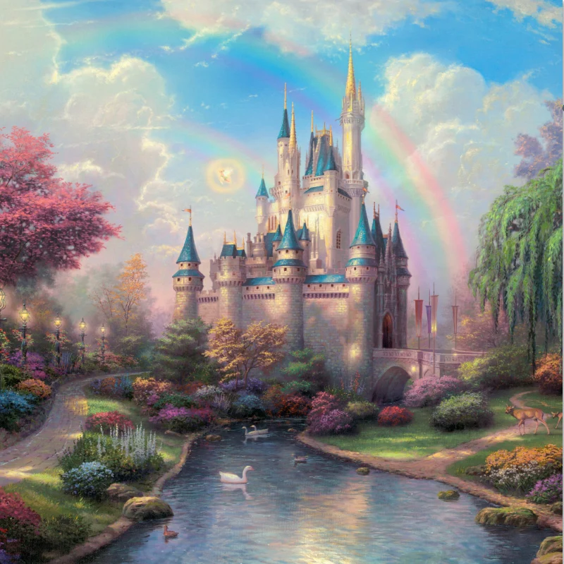 

8x8FT Beautiful Color Rainbow Castle Palace Princess Woodland Lake Custom Photo Studio Background Backdrop Vinyl 10x10 10x12