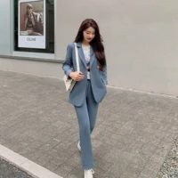 autumn winter women pants suits for women office wear two piece sets green slim woman clothes straight pants business