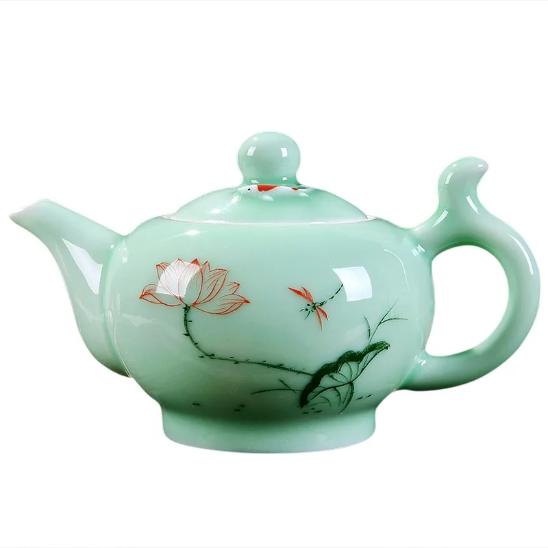 220 мл Китайский Longquan Celadon чайный горшок пейзаж/Lotus Фарфор Чайный набор кунг фу