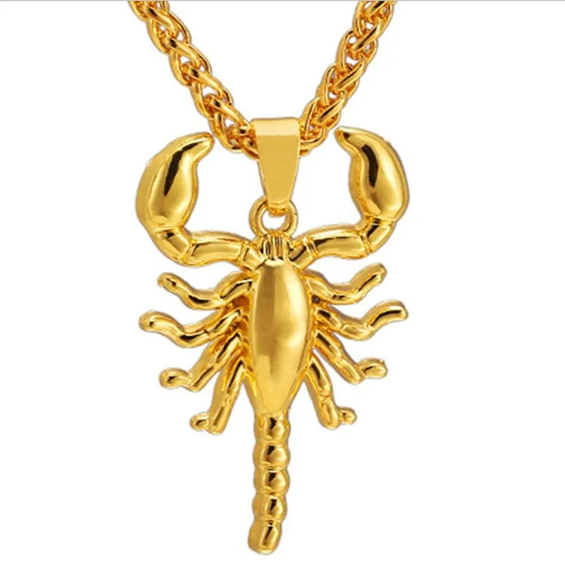

New 3 colors Men Womens Hip Hop Jewelry stainless steel Scorpio Long Chain Gold Color Scorpion Pendant Necklace for Mens