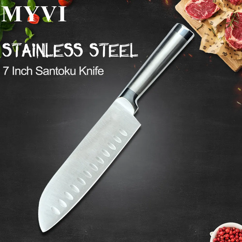 E.7 inch Santoku Набор кухонных ножей, нож с ручкой из нержавеющей стали, нож для нарезки хлеба Santoku, нож шеф-повара для правой и левой руки - Цвет: E.7 inch Santoku