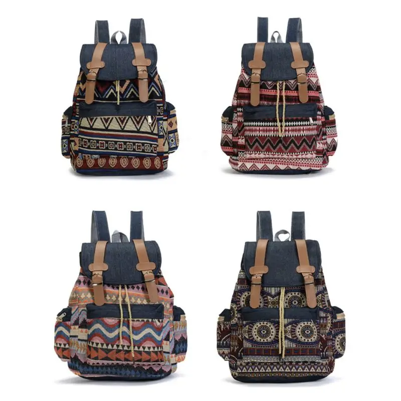 Холщовый винтажный рюкзак для женщин, этнический ранец в богемном стиле, школьный портфель для студентов