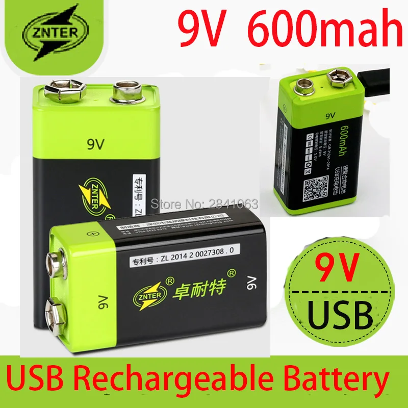 Аккумулятор ZNTER литий полимерный 9 В 600 мАч с USB кабелем|Перезаряжаемые батареи| |