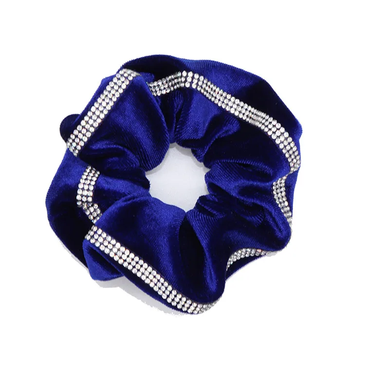 Dark royal blue Новое поступление, модные женские милые бархатные резинки для волос, двойные стразы, резинки для волос для девушек, аксессуары для волос, держатель для конского хвоста - Цвет: Dark royal blue