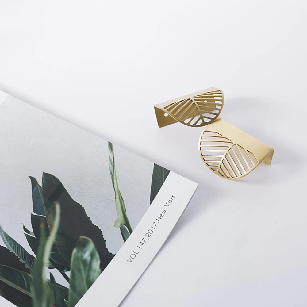 Лист Форма Латунь золотая для шкафа тянет мебельные ручки Кухня дверная ручка из
