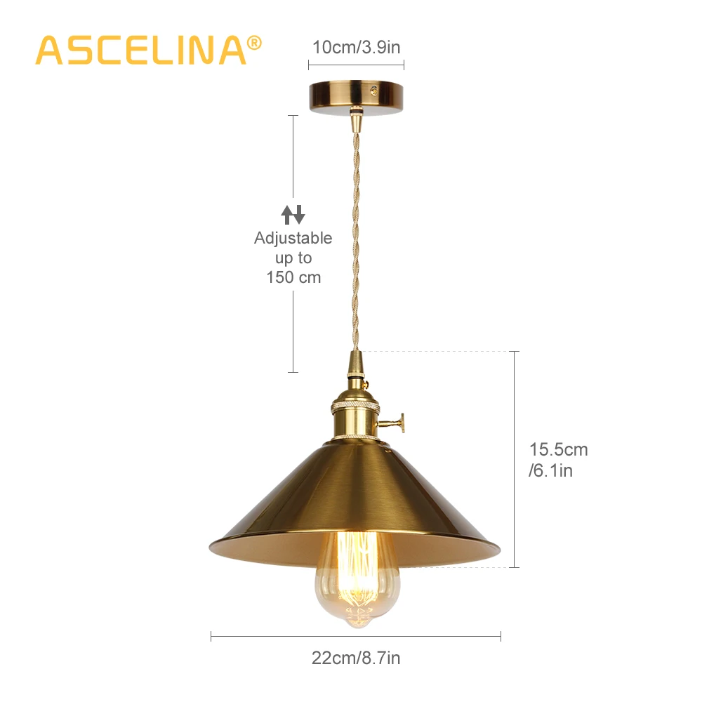 Винтажные подвесные светильники ASCELINA E27 с головкой Подвесная лампа вилкой