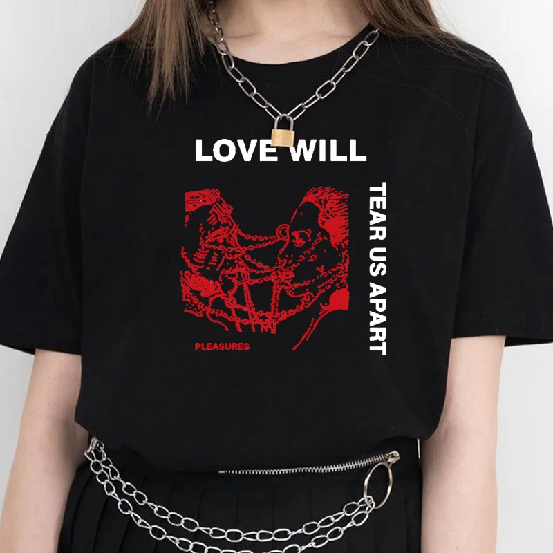 Женская готическая Футболка с принтом Love Will Tear Us черная хипстерская футболка