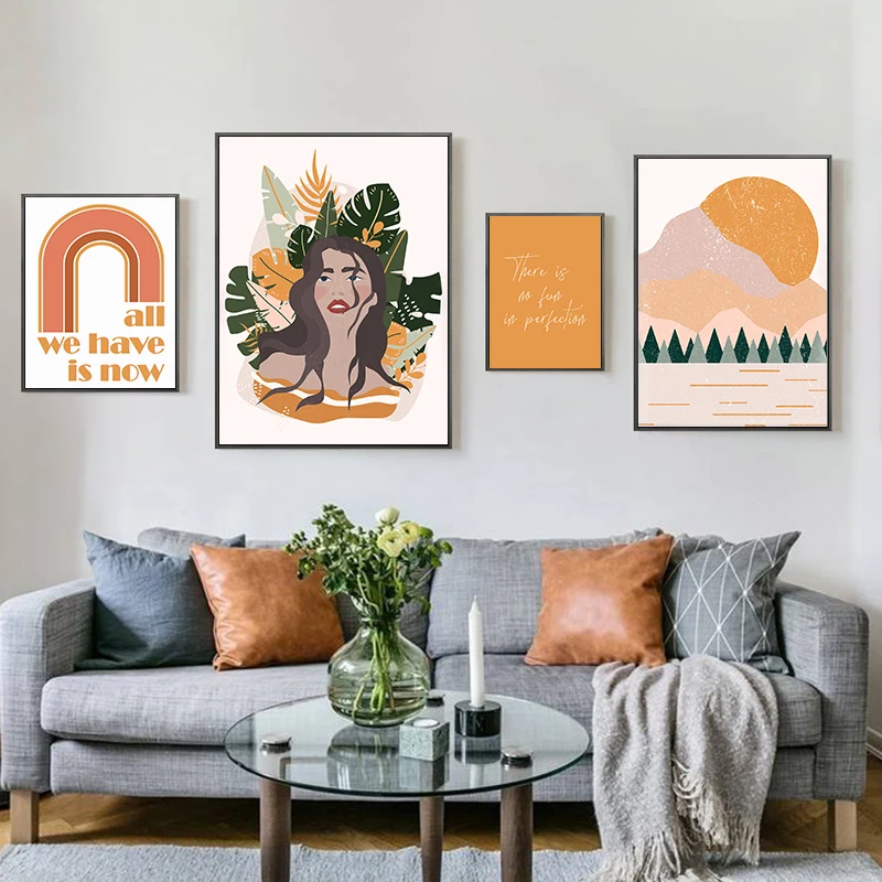 Простой плакат с цитатами Тропическое растение девушка принт оранжевая Желтая