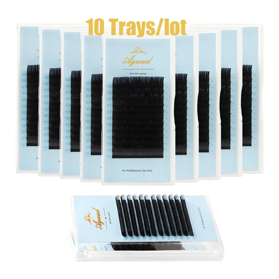 

AGUUD 10 trays individual mink eyelash extensions supplies natural silk lashes russian volume classic eyelashes for extension