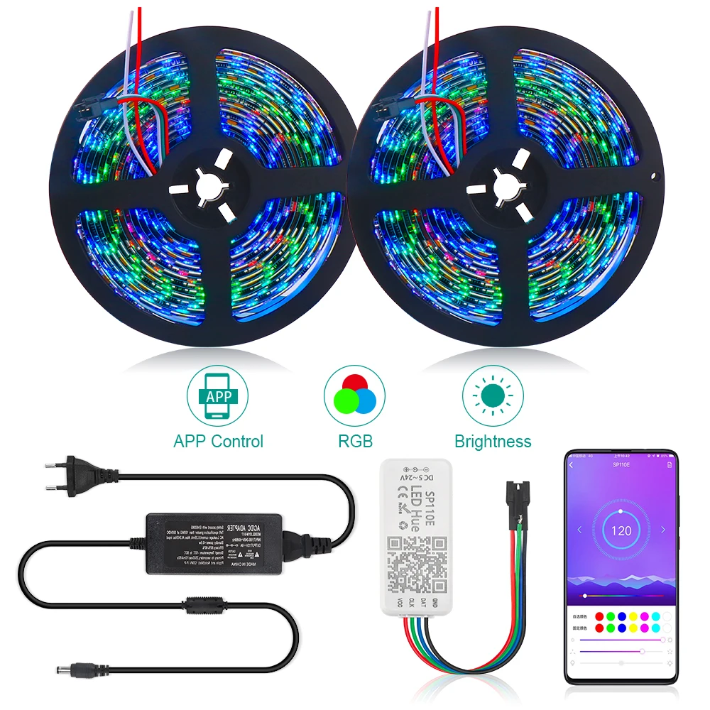 Светодиодная лента RGB 5 м 10 30/60 светодиодов/м SP110E Bluetooth управление через приложение