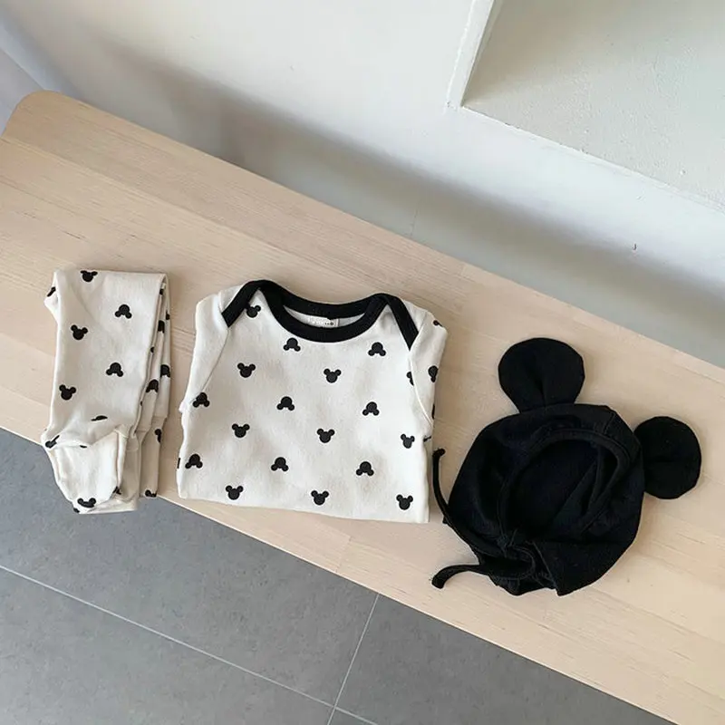 

3pcs/set Newborn Baby Boy Girl Long Sleeve Romper+Hat+Pants Autumn Winter Clothes Cotton Jumpsuits Outfits For Toddler Infantil