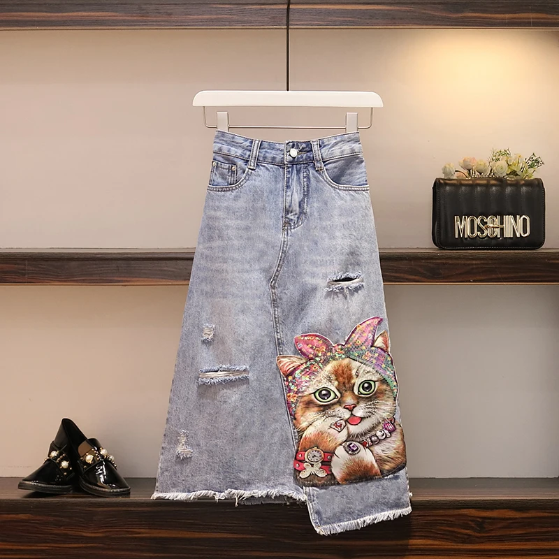 Футболка PERHAPS U с коротким рукавом и круглым вырезом принтом кота блестками