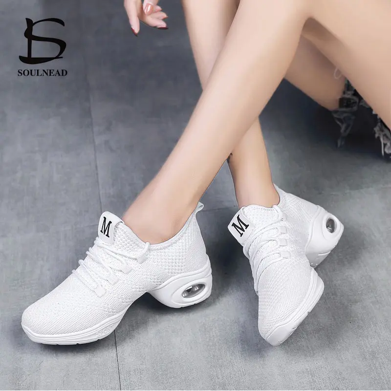 Black White Jazz Dance Shoes Women Sneakers Flying Woven Net Modern Dancing Shoes Woman Spring Summer Outdoor Ladies Sports Shoe