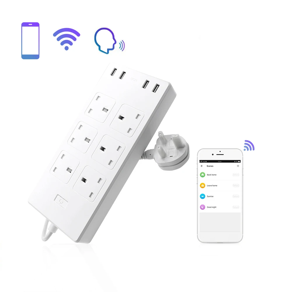 Smart Plug Мощность полоса Wi Fi выход для защиты от перенапряжений работать с Alexa Google Home