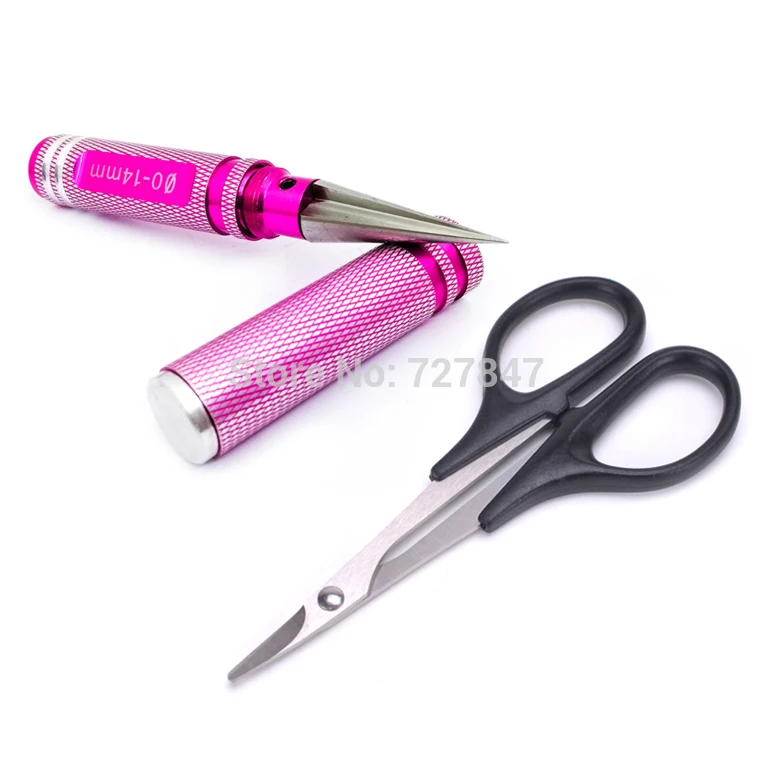 scissors PuncherPink 0-14 мм Дырокол расширитель ж/рукав Изогнутые Ножницы Набор универсальный инструмент для RC корпус автомобиля Lexan пластик с синим расширителем - Цвет: scissors PuncherPink