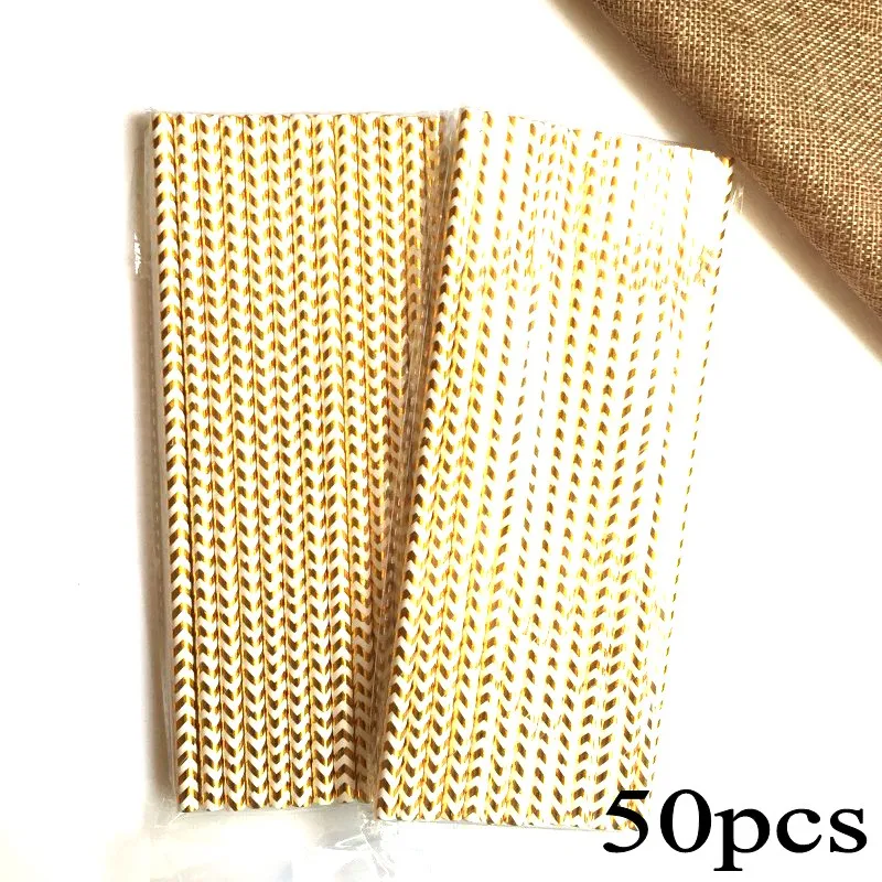 Foil Gold Chevron 50 шт./лот фольги в золотую полоску бумажные соломинки для детей с днем рождения свадьбы рождества украшения творческие флаги события вечерние принадлежности - Цвет: Foil Gold Chevron